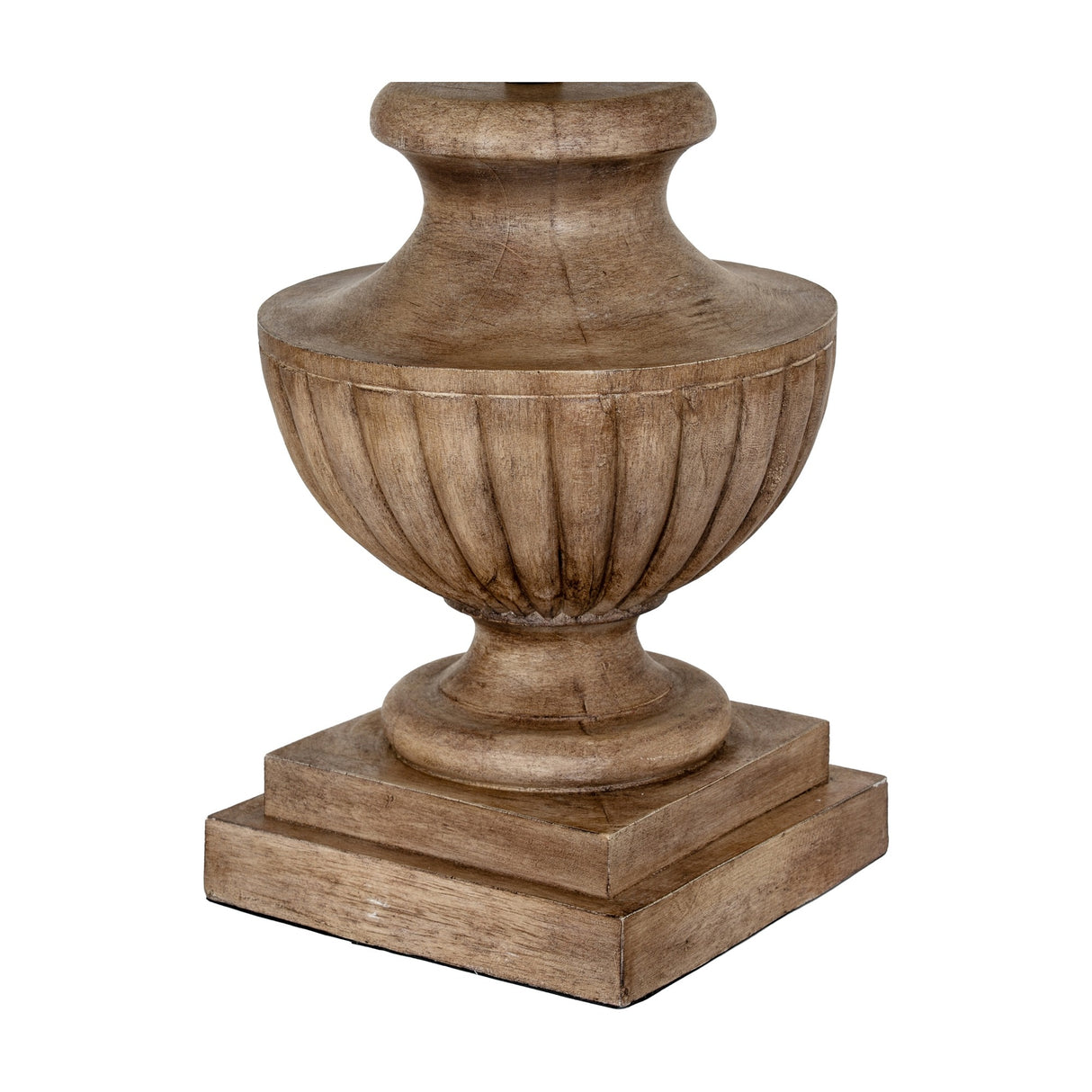 Hill Interiors Table Lamp base in sculpted brown resin with fluted urn body on a stepped square plinth, shown against a plain white background.