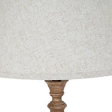 Close-up of the Hill Interiors Table Lamp With Edged Linen Shade in brown, showing the neutral linen shade edging and turned resin base detail.