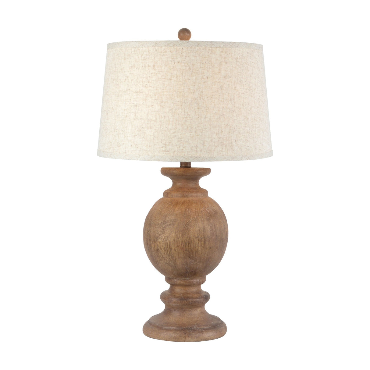Hill Interiors Table Lamp with Edged Linen Shade in brown, featuring a sculpted resin urn base and tapered linen drum shade on a white background.