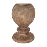 Close-up of the Hill Interiors Table Lamp base, showing a sculpted resin sphere in brown finish on a turned pedestal foot, against a white background.
