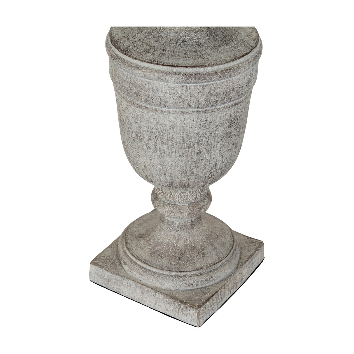 Hill Interiors white resin table lamp base with urn-shaped moulded body on a square plinth, shown against a plain white background.