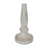 Close-up of the Hill Interiors Table Lamp with Linen Shade in white, showing the turned moulded resin base with a distressed finish on a plain background.