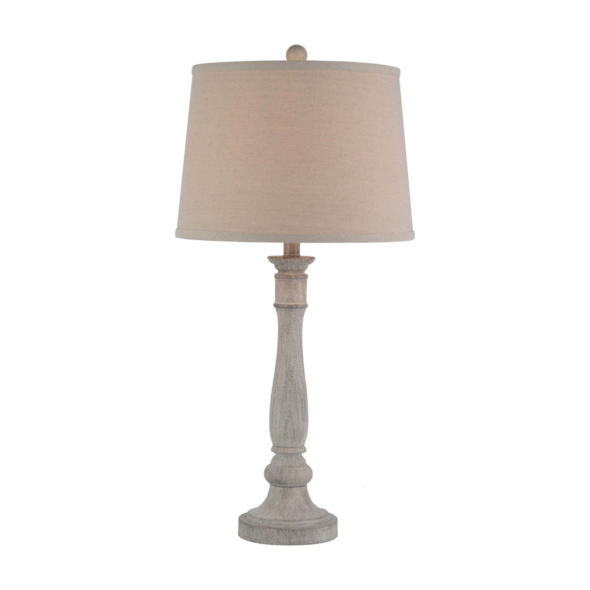Hill Interiors Table Lamp with turned white resin base and tapered natural linen drum shade, shown on a plain white background.