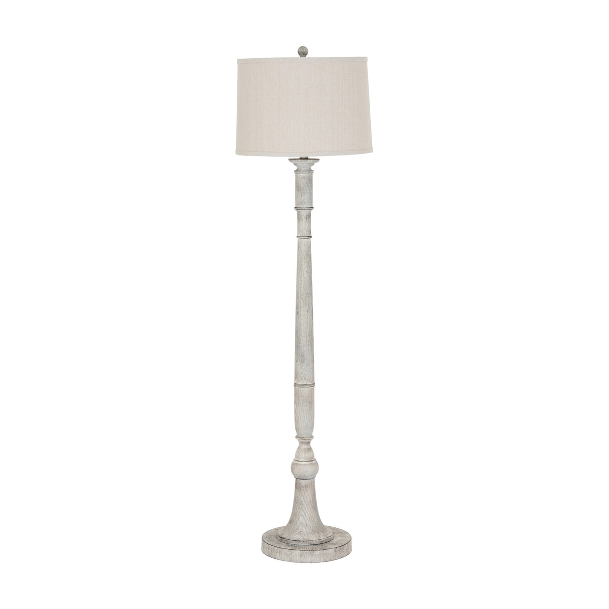 Hill Interiors Floor Lamp with Linen Shade in white, featuring a slender turned resin base and drum linen shade, shown against a plain white background.