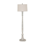 Hill Interiors Floor Lamp with Linen Shade in white, featuring a slender turned resin base and drum linen shade, shown against a plain white background.