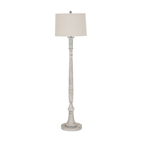 Hill Interiors Floor Lamp with Linen Shade in white, featuring a slender turned resin base and drum linen shade, shown against a plain white background.