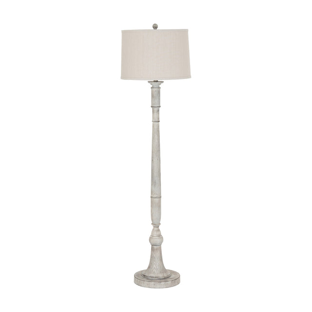 Hill Interiors Floor Lamp with Linen Shade in white, featuring a slender turned resin base and drum linen shade, shown against a plain white background.