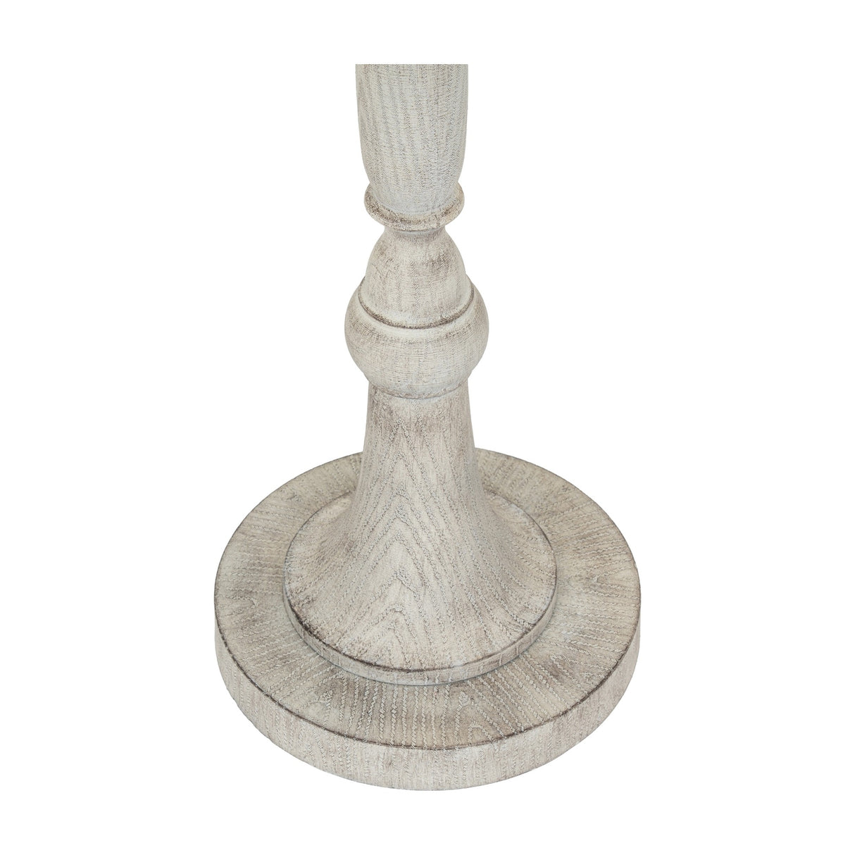 Hill Interiors floor lamp base with turned moulded resin column and round tiered foot in a white wood-effect finish, on a plain background.