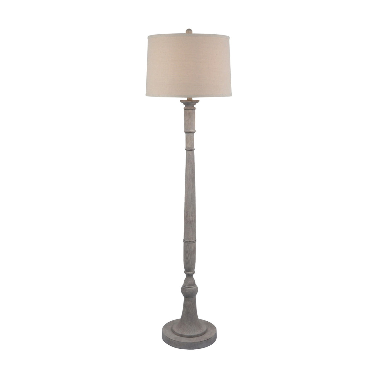 Hill Interiors Floor Lamp with Linen Shade in white, featuring a turned moulded resin base and drum linen shade, shown on a plain white background.