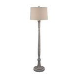 Hill Interiors Floor Lamp with Linen Shade in white, featuring a turned moulded resin base and drum linen shade, shown on a plain white background.
