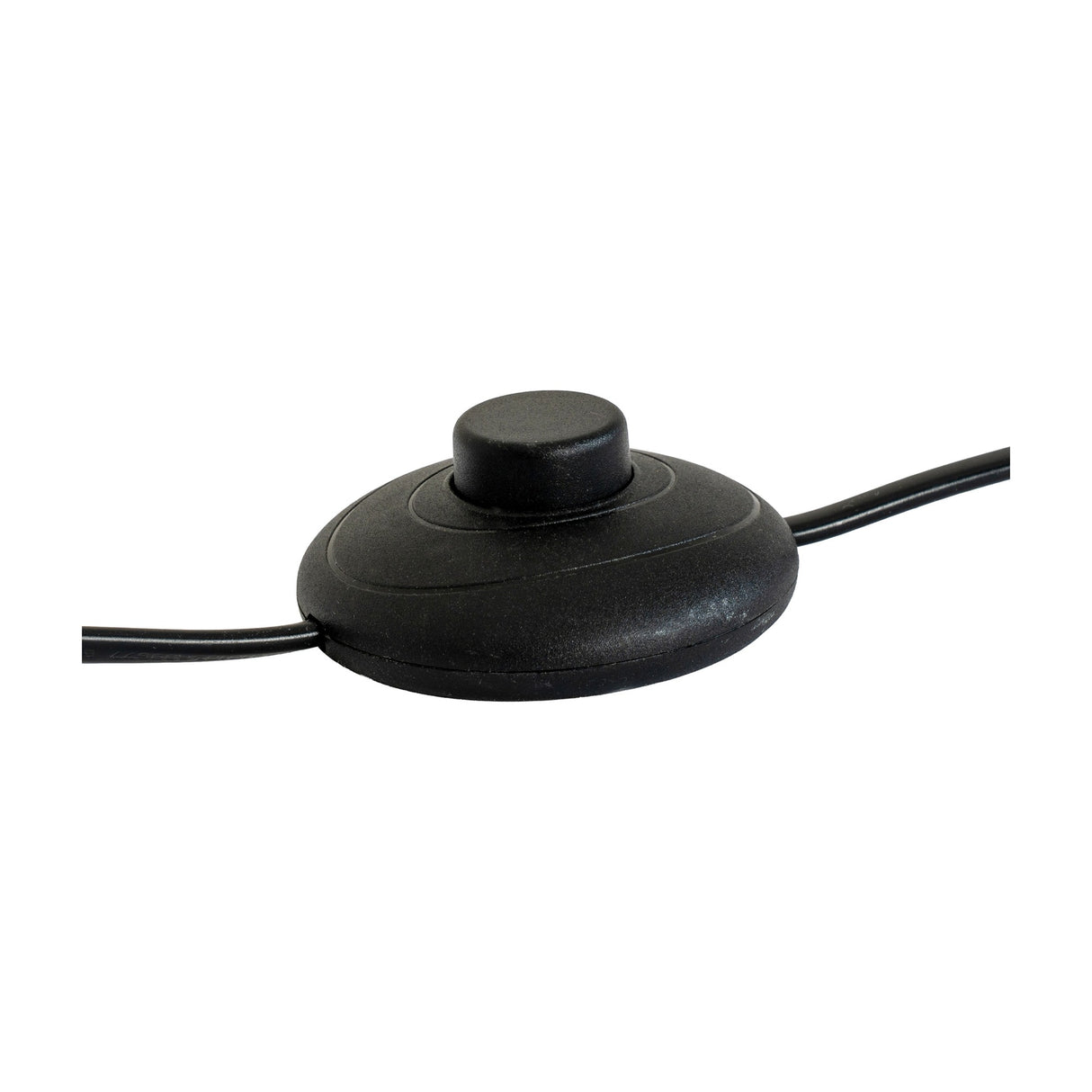 Close-up of the black inline foot switch and cable on the Hill Interiors Floor Lamp with Linen Shade, shown against a plain white background.