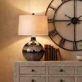 Sepia Glass Table Lamp with Linen Shade – Brown