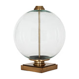 Hill Interiors Glass Orb Table Lamp base with clear round glass sphere on a square brass-finished plinth, shown on a white background.