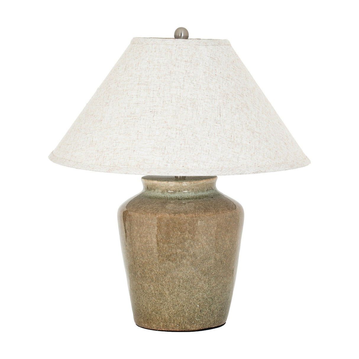 Ceramic Table Lamp With Edged Linen Shade – Green