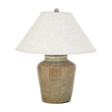 Ceramic Table Lamp With Edged Linen Shade – Green