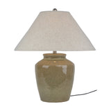 Ceramic Table Lamp With Edged Linen Shade – Green