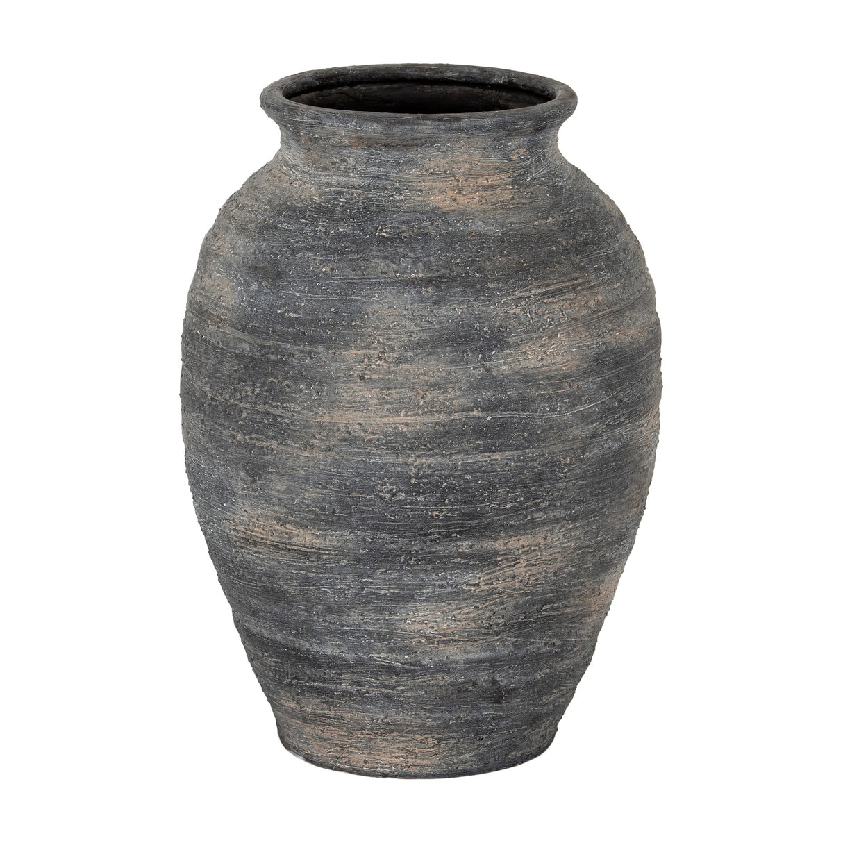 Hill Interiors Medium Olpe ceramic vase in weathered black with a rounded body, tapered neck and textured finish, shown on a plain white background.