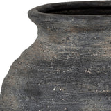 Close-up of the Hill Interiors Medium Olpe Ceramic Vase in black, showing the textured, weathered finish around the tapered neck and rounded shoulder.