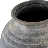 Close-up of the Hill Interiors Large Olpe ceramic vase showing its wide flared rim and textured matte black finish against a plain white background.