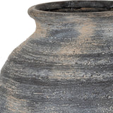 Close-up of the Hill Interiors Large Olpe Ceramic Vase in black, showing the tapered neck, flared rim and textured matte finish with pale weathered tones.