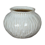 Hill Interiors Squat Ceramic Vase in white with a rounded ribbed body, short neck and glossy finish, shown on a plain white background.