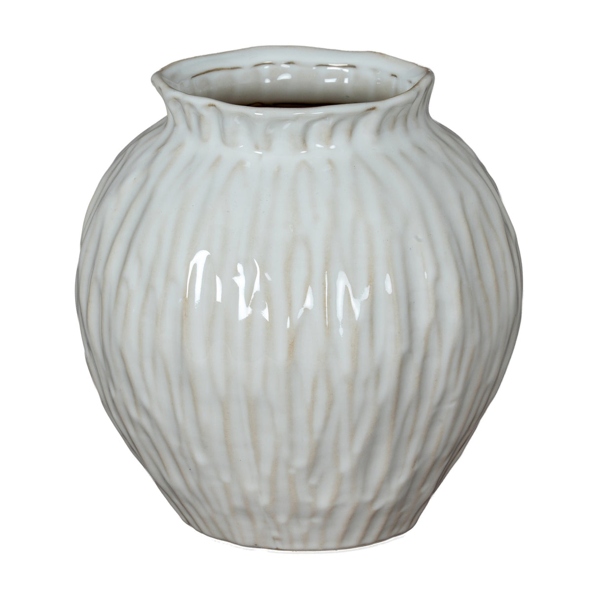 Hill Interiors Round Ceramic Vase 22cm in white with a rounded ribbed body and glazed finish, shown against a plain white background.