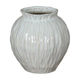 Hill Interiors Round Ceramic Vase 22cm in white with a rounded ribbed body and glazed finish, shown against a plain white background.