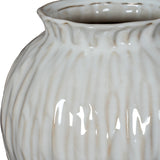 Close-up of the Hill Interiors Round Ceramic Vase 22cm in white, showing the ribbed rounded body and glossy glazed rim against a plain background.