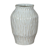 Hill Interiors Ceramic Olpe Vase 27cm in white, with a rounded tapered body, flared rim and textured vertical ribbing, shown on a plain background.