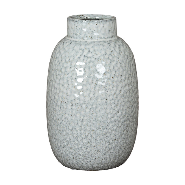 Hill Interiors Dimpled Ceramic Vase 28cm in white with a speckled glaze, rounded body and short tapered neck, shown against a plain white background.