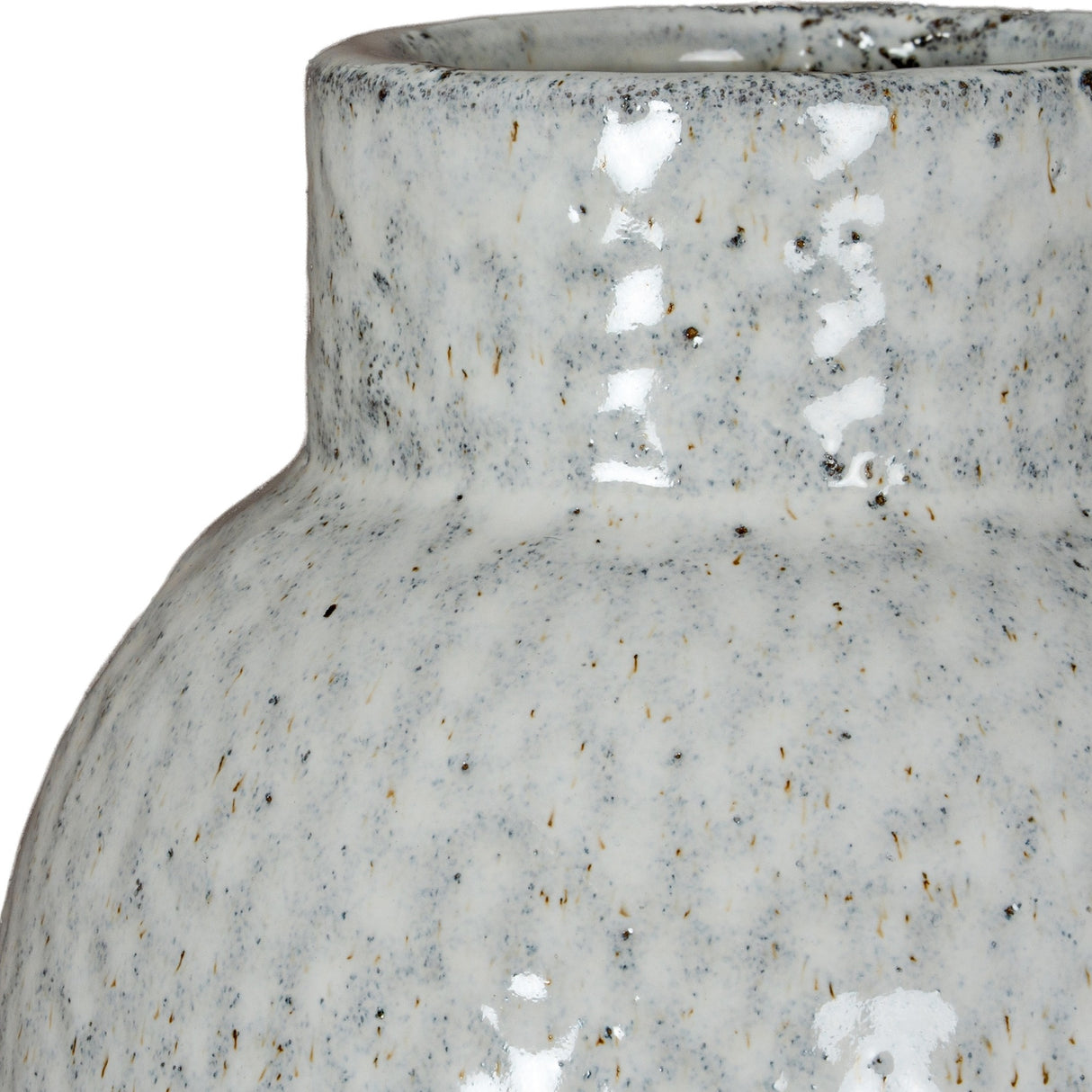 Hill Interiors Large Dimpled Ceramic Vase in white with speckled matt glaze, narrow neck and rounded shoulder on a plain background.