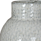 Hill Interiors Large Dimpled Ceramic Vase in white with speckled matt glaze, narrow neck and rounded shoulder on a plain background.