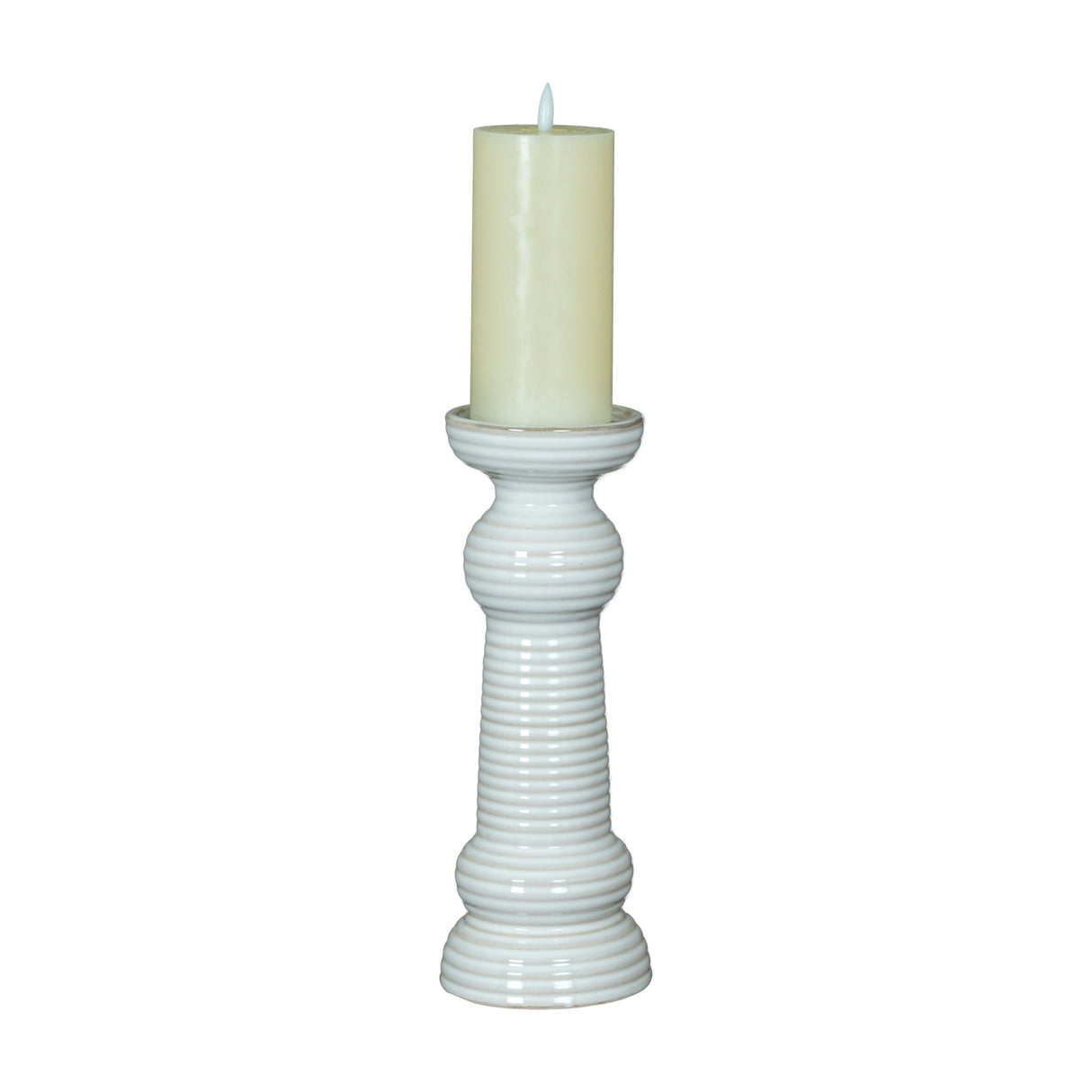 Medium Ceramic Pillar Candle Holder – White