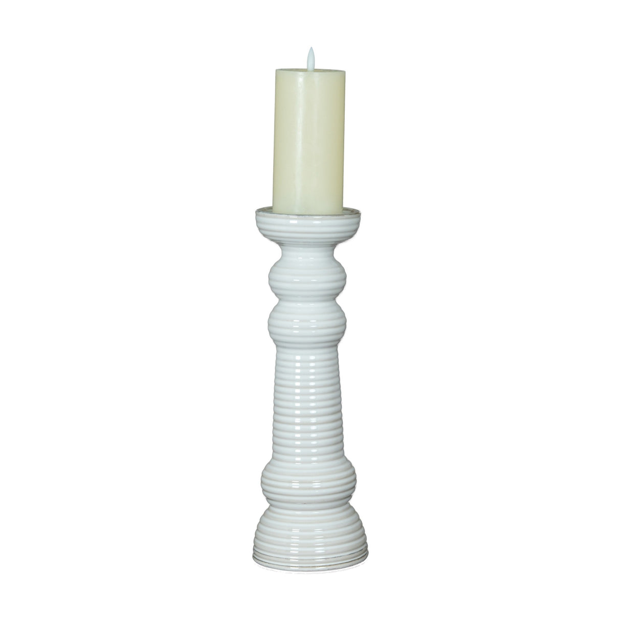 Large Ceramic Pillar Candle Holder – White