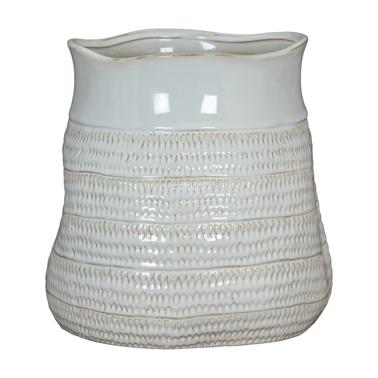 Hill Interiors Hewn Bud Vase in white ceramic with a textured, ribbed surface and soft glazed finish, shown against a plain white background.