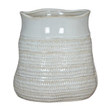 Hill Interiors Hewn Bud Vase in white ceramic with a textured, ribbed surface and soft glazed finish, shown against a plain white background.