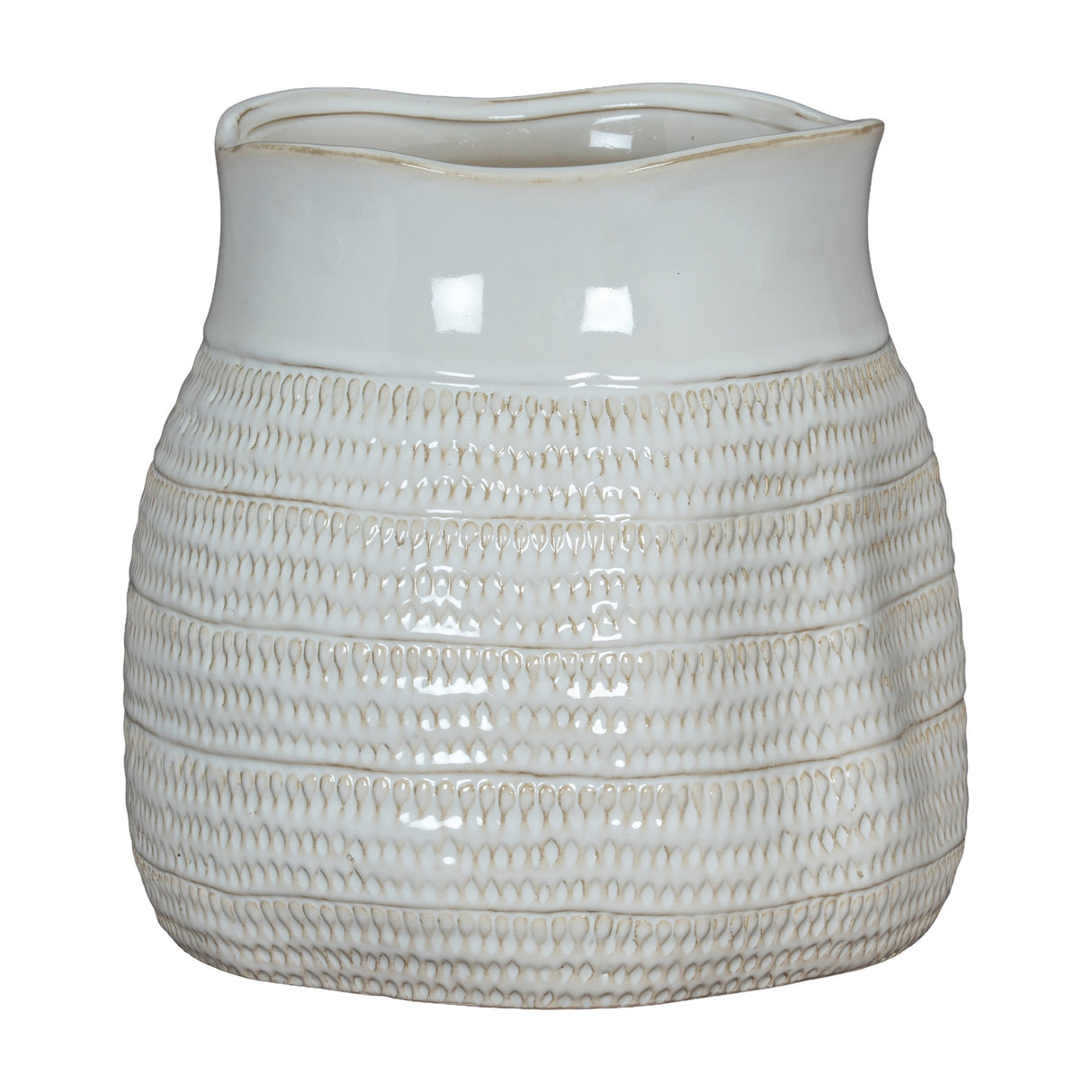 Hill Interiors Hewn Bud Vase in white ceramic with a textured, ribbed lower body and smooth glazed rim, shown on a plain white background.