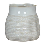 Hill Interiors Hewn Bud Vase in white ceramic with a textured, ribbed lower body and smooth glazed rim, shown on a plain white background.