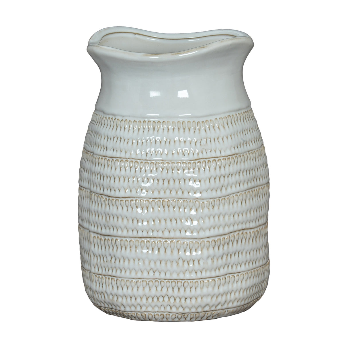 Hill Interiors Medium Hewn Ceramic Vase in white with a textured ribbed body and shaped pouring lip, shown against a plain white background.