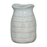 Hill Interiors Medium Hewn Ceramic Vase in white with a textured ribbed body and shaped pouring lip, shown against a plain white background.