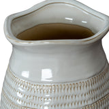 Close-up of the Hill Interiors Medium Hewn Ceramic Vase in white, showing the wavy rim, glossy glaze and textured teardrop banding around the body.