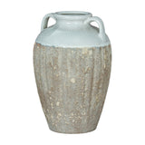 Hill Interiors Large Amphora Vase in ceramic with a crackle-glazed white neck, twin handles and a textured stone-grey body, on a plain white background.