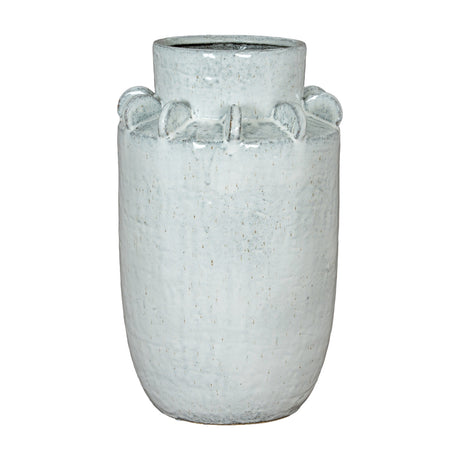 Hill Interiors Large Hydria ceramic vase in white with a rounded tapered body, narrow neck, wide mouth and decorative rim details, on a plain background.