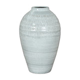 Hill Interiors Medium Olpe ceramic vase in white with a rounded tapered body, slim neck and ribbed textured upper section, on a plain background.