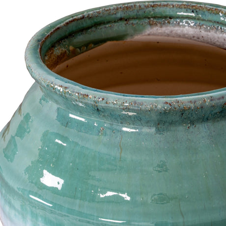 Close-up of the Hill Interiors Ceramic Olpe Vase in white, showing the glazed rim, tapered neck and rounded body with a soft, textured finish.