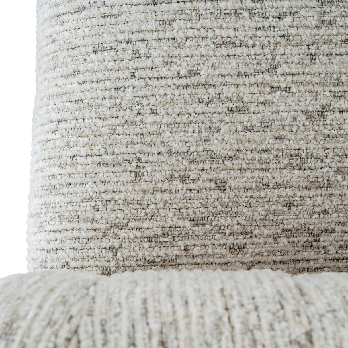 Close-up of the Hill Interiors Quennomer accent armchair showing textured grey woven upholstery with flecks of cream and brown across the backrest and seat.