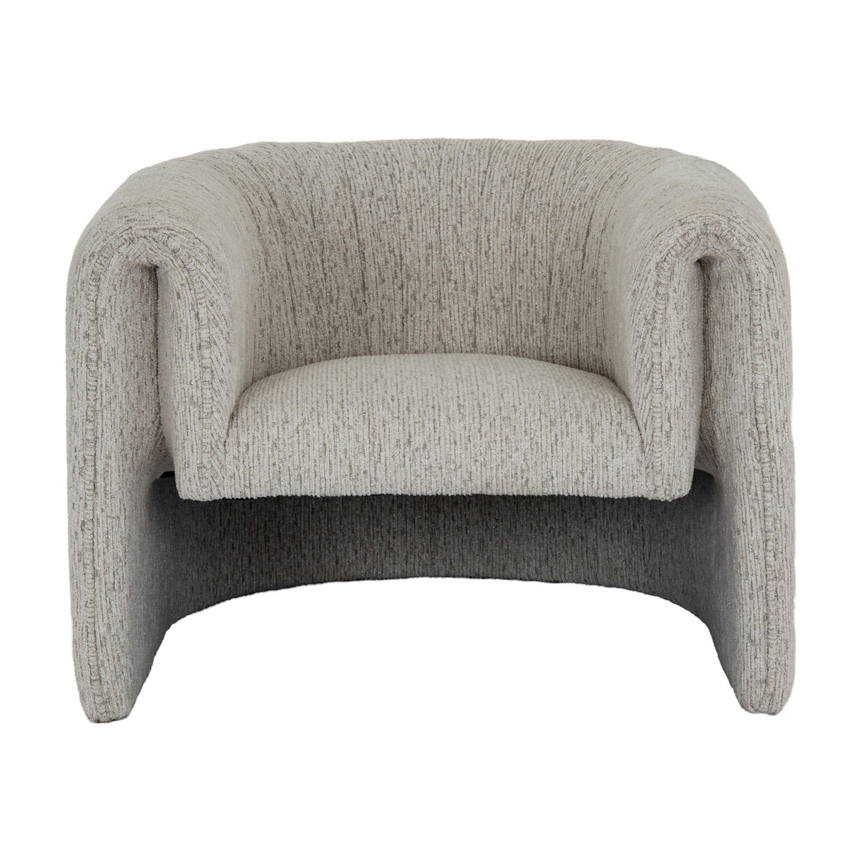 Hill Interiors Quennomer accent armchair in soft grey upholstery with a curved wraparound back and padded seat, shown on a plain white background.