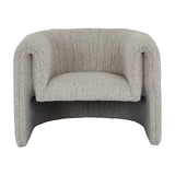Hill Interiors Quennomer accent armchair in soft grey upholstery with a curved wraparound back and padded seat, shown on a plain white background.
