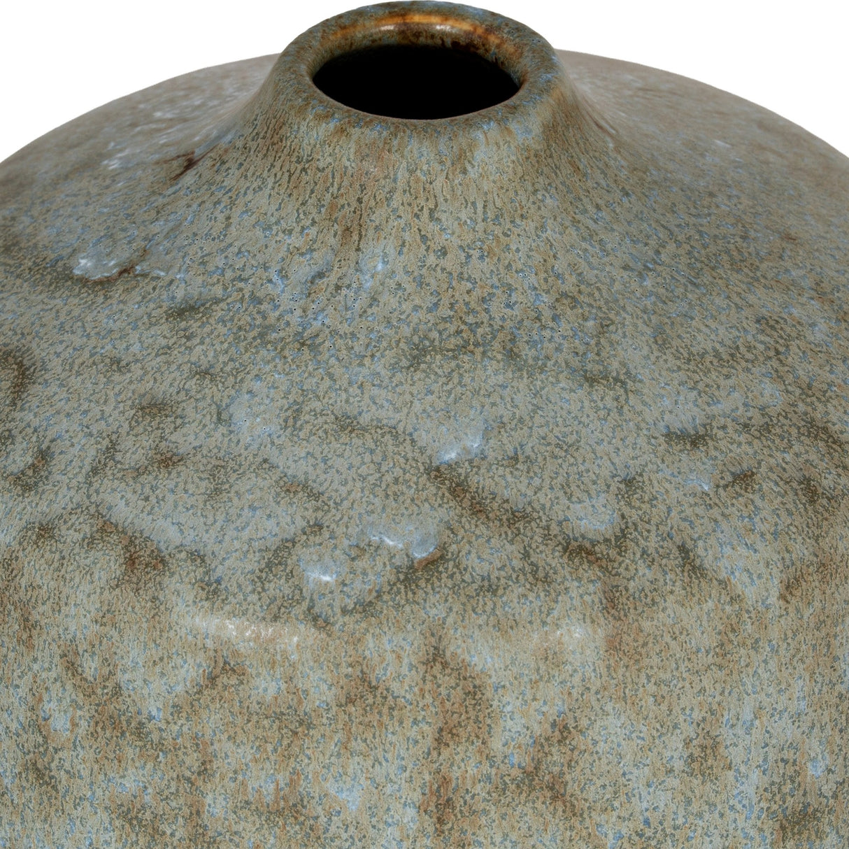 Close-up of Hill Interiors Ceramic Bottle Vase 30cm in Grey, showing the narrow neck and mottled grey glaze with soft blue and brown speckling.