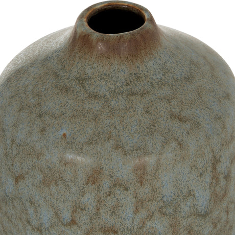 Close-up of the Hill Interiors Tall Ceramic Bottle Vase in grey, showing the rounded body, slim upright neck and mottled matte finish.